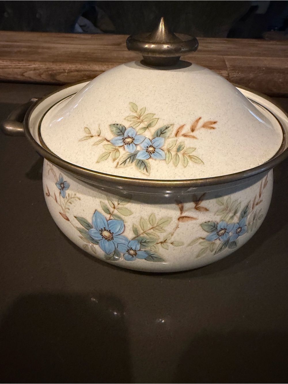 Mikasa Cream Ceramic Casserole with Blue Floral Design